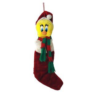 Vintage Tweety Bird Christmas Stocking Plush 24" Red & Green Holiday Decor Warne